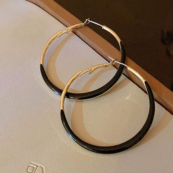 Luxe Stainless Steel Gold Tone Colored Hoop Earrings - Picture 2 of 4